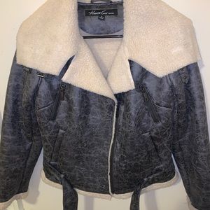 Kenneth Cole Gray Bomber Jacket Sherpa Lined